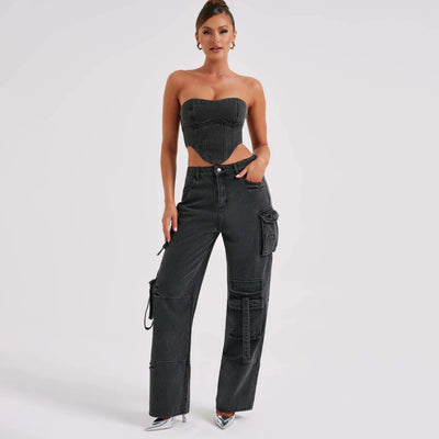 Edgy Denim Cargo Set