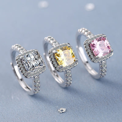 Square Zirconium Diamond Ring Wide Surface
