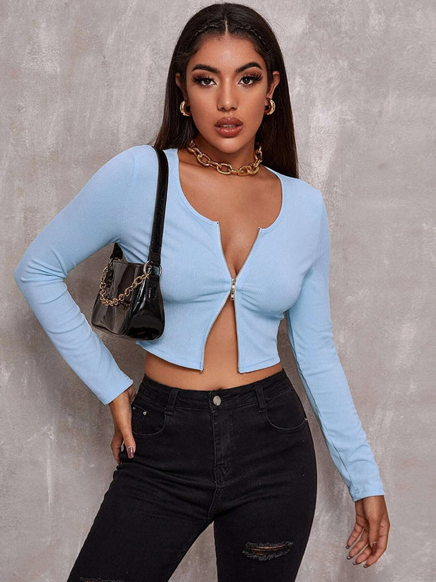 Chic Zip-Up Crop Top