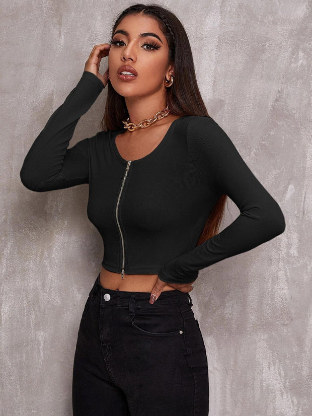 Chic Zip-Up Crop Top