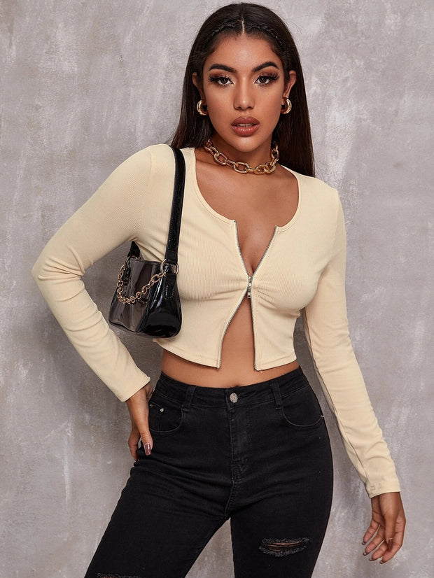 Chic Zip-Up Crop Top