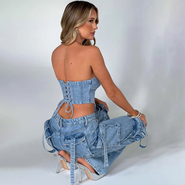Edgy Denim Cargo Set