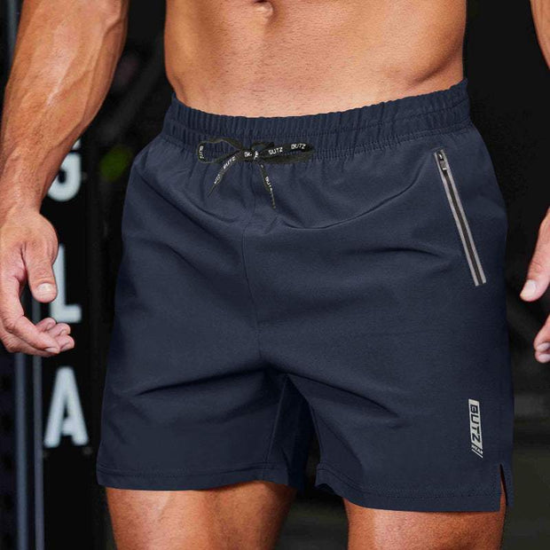 BUTZ Performance Training Shorts in navy blue, polyester fiber, micro elasticity, straight type.