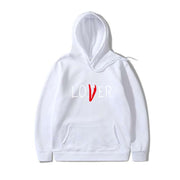 White Lover Style Hoodie with red and white lettering, made of