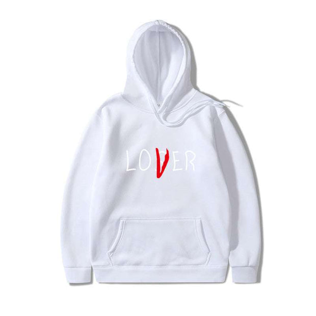 White Lover Style Hoodie with red and white lettering, made of