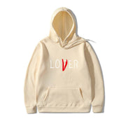 Beige hoodie with "LOVER" print, polyester and cotton