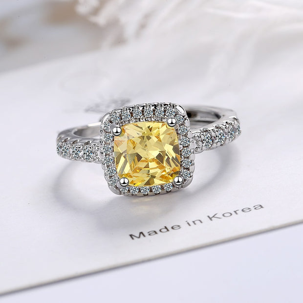 Square Zirconium Diamond Ring Wide Surface