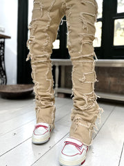 Men's Patched Pants Long Tight Fit Stacked Jeans