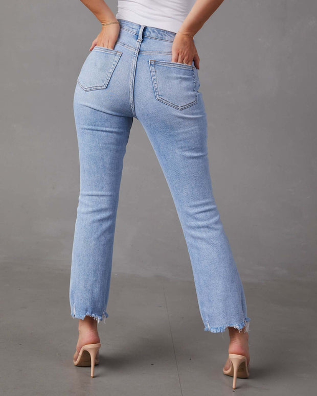 Frayed Hem Straight-Leg Jeans