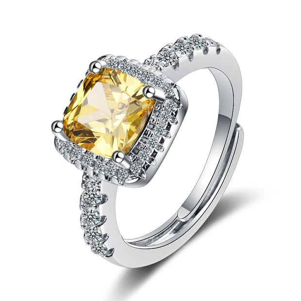 Square Zirconium Diamond Ring Wide Surface