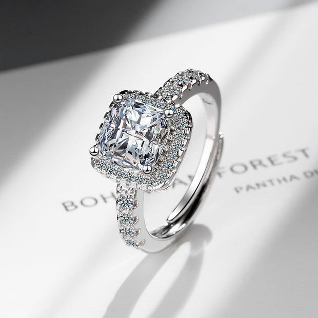 Square Zirconium Diamond Ring Wide Surface