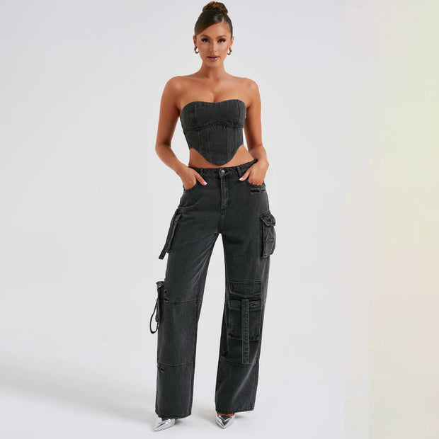 Edgy Denim Cargo Set
