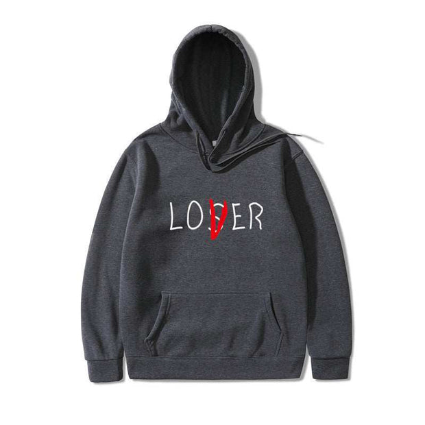 Dark grey Lover Style Hoodie with front pocket and hood, made of 85%