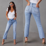 Frayed Hem Straight-Leg Jeans