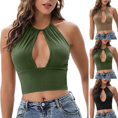Deep V Halter Crop Top