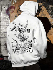 Apricot Tokyo Style Hoodie with bird and floral design on back.