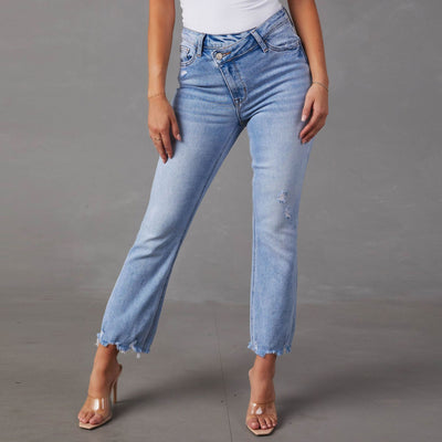 Frayed Hem Straight-Leg Jeans