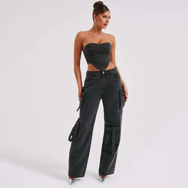 Edgy Denim Cargo Set