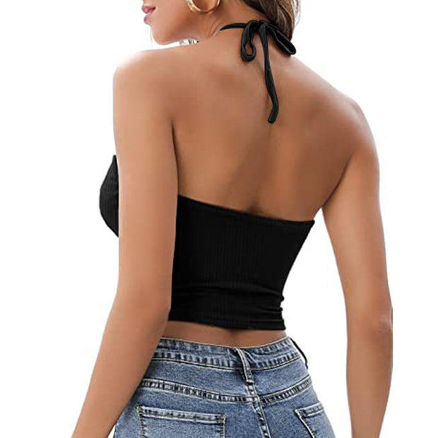 Deep V Halter Crop Top
