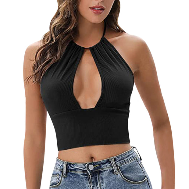 Deep V Halter Crop Top