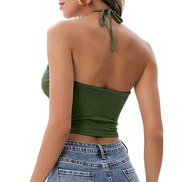 Deep V Halter Crop Top