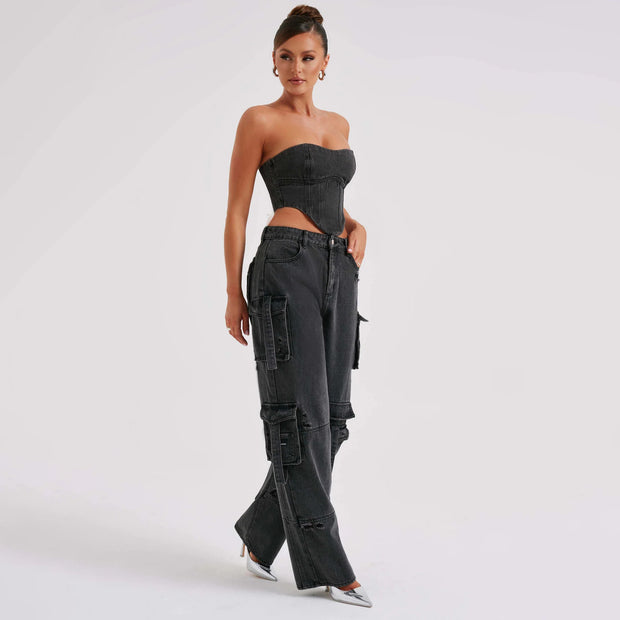 Edgy Denim Cargo Set